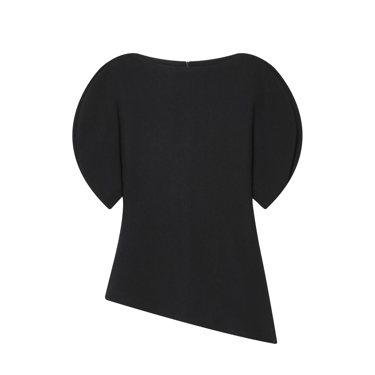 Elegant Asymmetrical Hem Solid Puff Sleeve Blouse