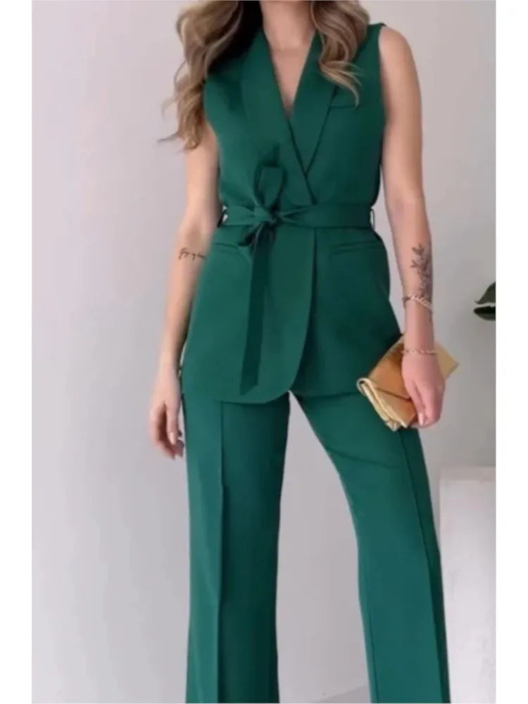 Sleeveless Blazer Trousers 2-piece Set