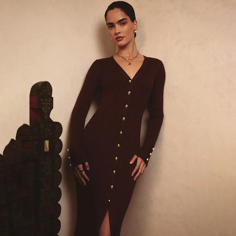 Slim V-Neck Knit Dress