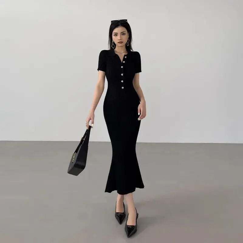 Long Knitted Button-up Mermaid Dress
