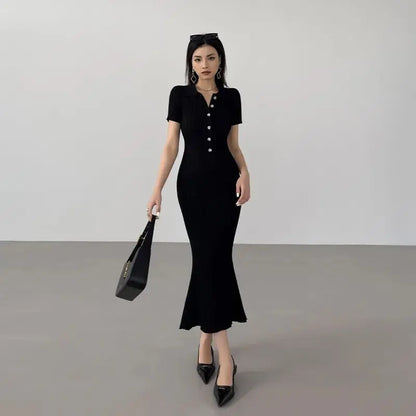 Long Knitted Button-up Mermaid Dress
