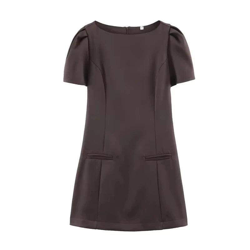 Elegant Solid Color Puff Sleeve Dress