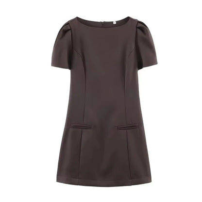 Elegant Solid Color Puff Sleeve Dress