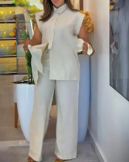 Elegant Short-sleeved Single Breasted Pants Set
