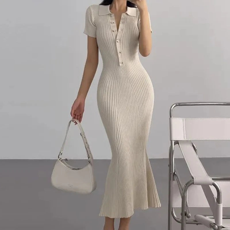 Long Knitted Button-up Mermaid Dress