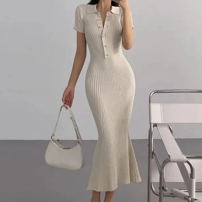 Long Knitted Button-up Mermaid Dress