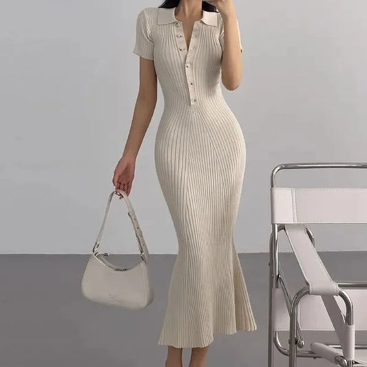 Long Knitted Button-up Mermaid Dress