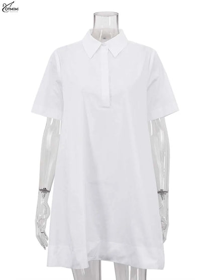 White Turn-Down Collar Half Sleeve Button Dress
