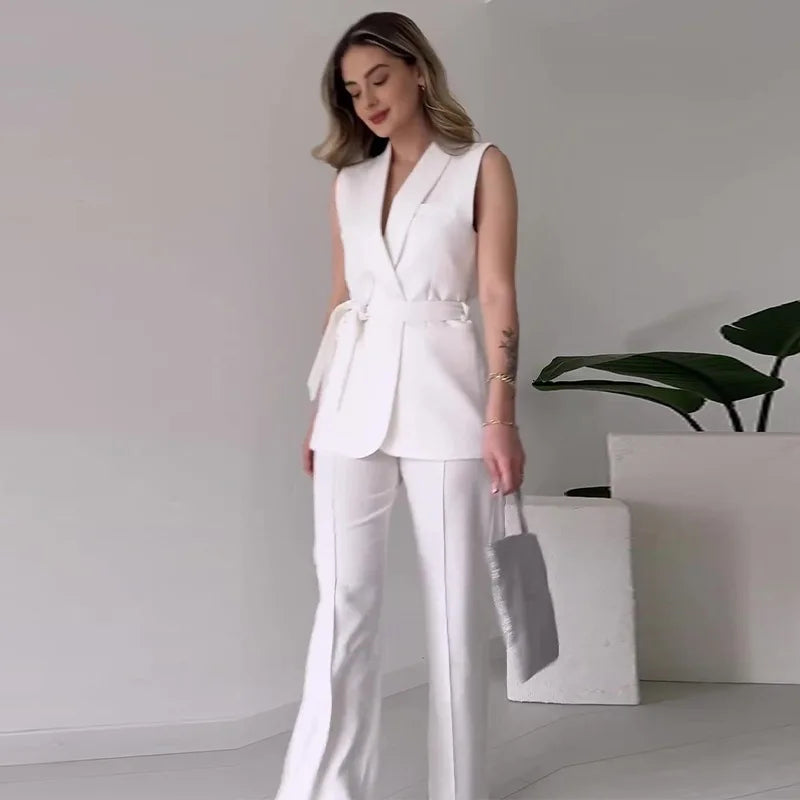 Sleeveless Blazer Trousers 2-piece Set