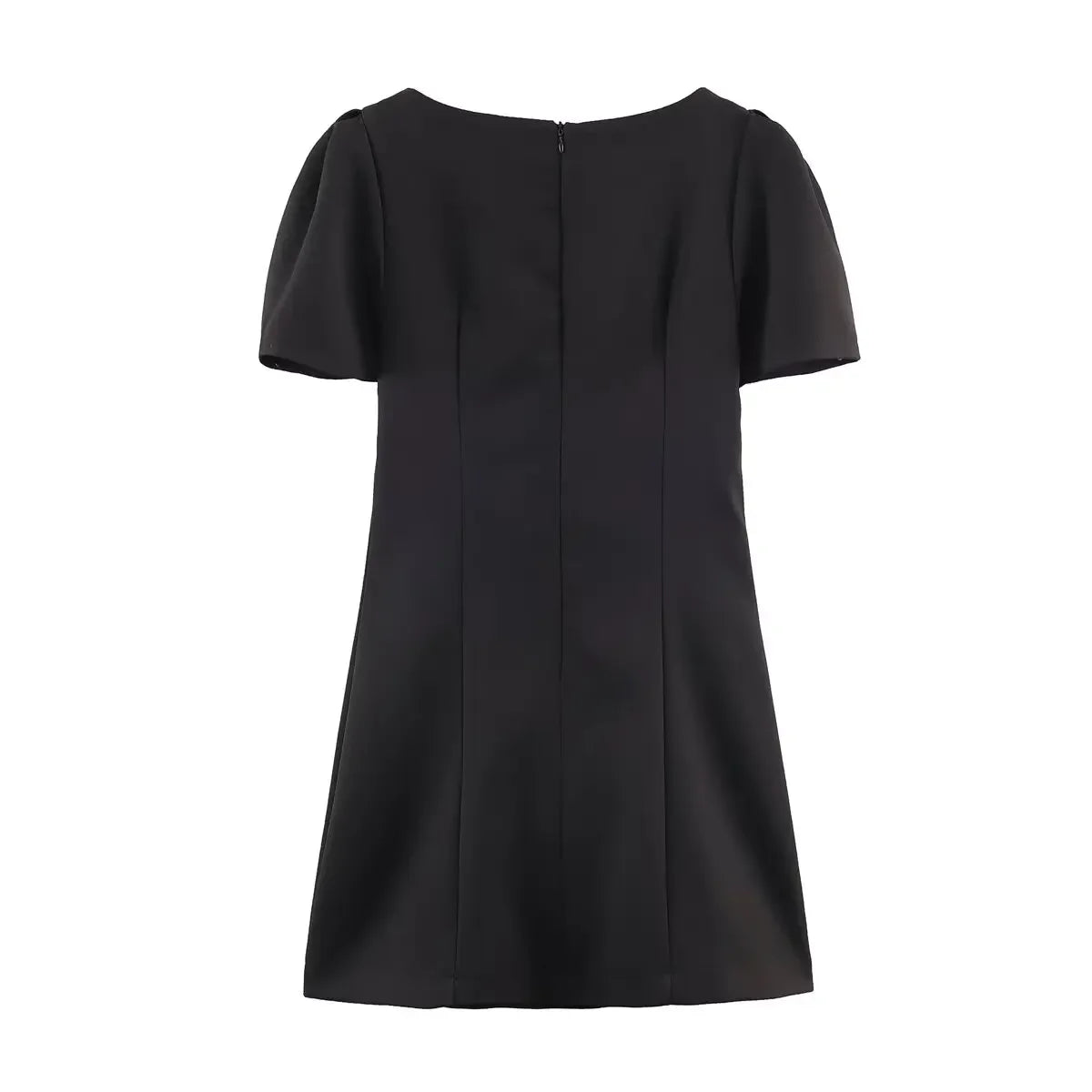 Elegant Solid Color Puff Sleeve Dress
