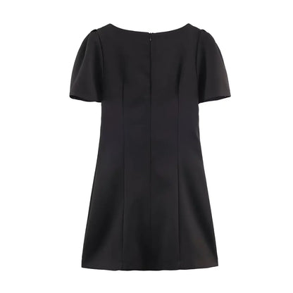 Elegant Solid Color Puff Sleeve Dress