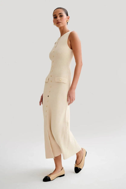 Knit Ribbed Sleeveless Cardigan Maxi dress
