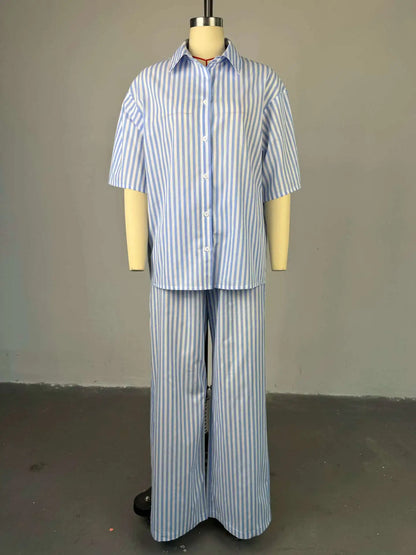 Women's Striped Half Sleeve Two Piece Set