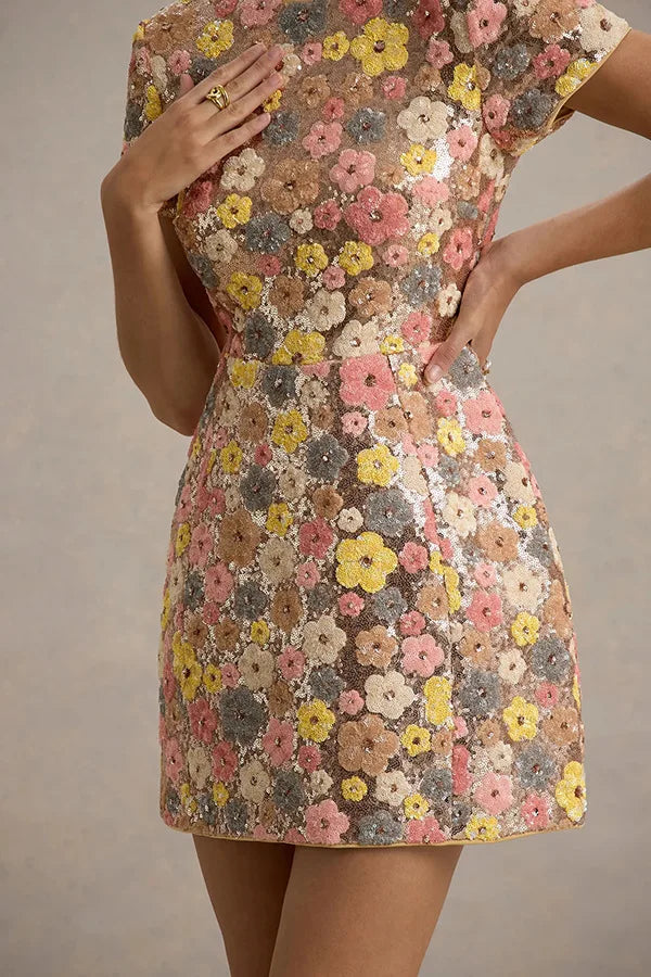 Elegant Floral Sequin Dress