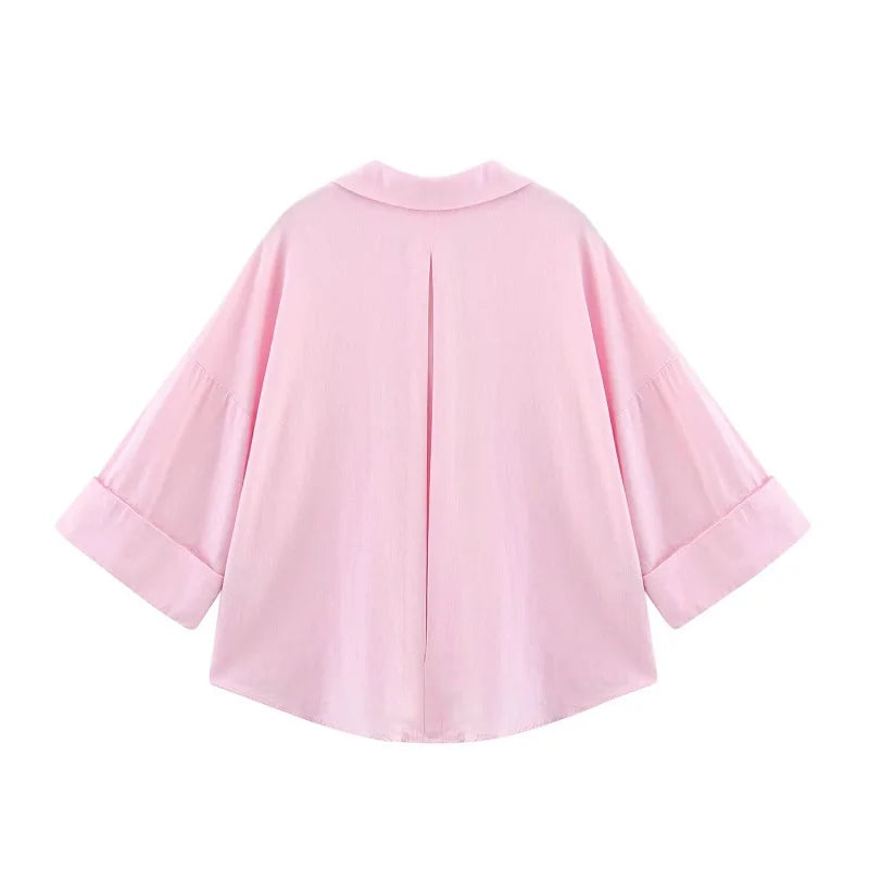 Women's Loose Casual Wide Sleeve Button up Blouse