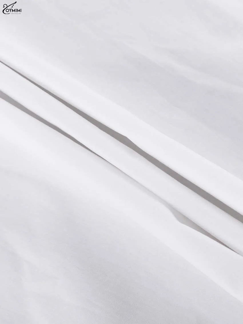 White Turn-Down Collar Half Sleeve Button Dress