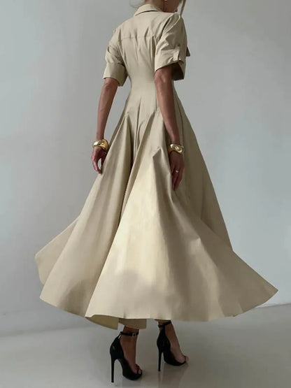 Slim Waist A-line Pleated Button-up Dress