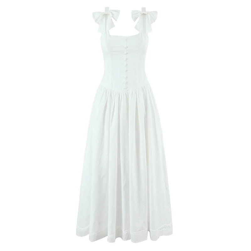 White Bow Strap Sleeveless Dress