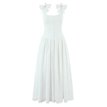 White Bow Strap Sleeveless Dress