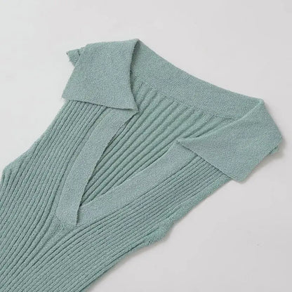 Women's Trimmed Knitted Long collared dress