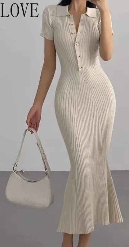 Long Knitted Button-up Mermaid Dress