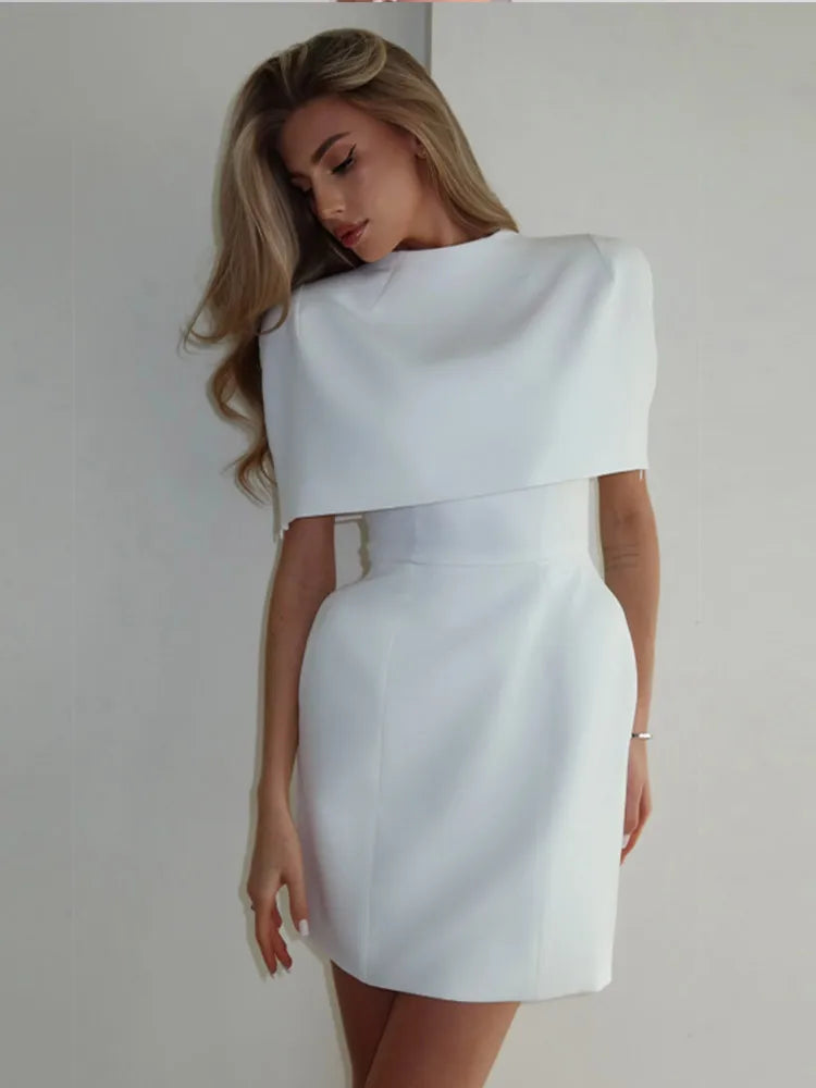 Elegant Solid Shawl Waist Cinching Dress
