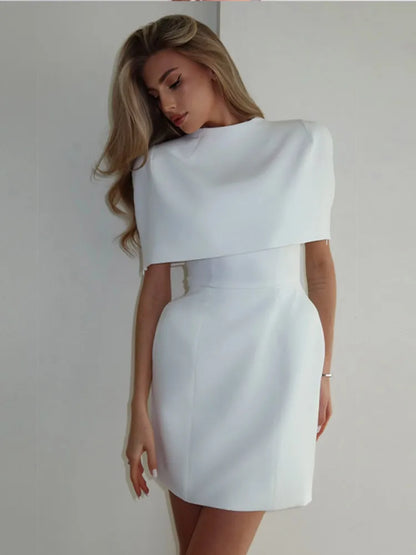 Elegant Solid Shawl Waist Cinching Dress