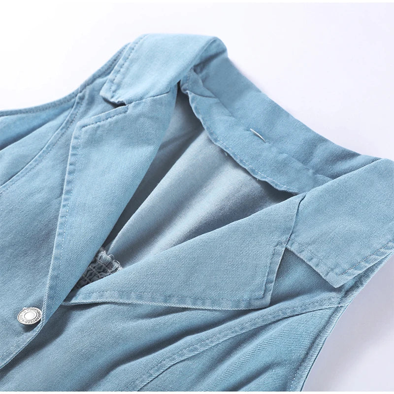 Sleeveless Denim Collared Maxi Dress