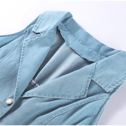 Sleeveless Denim Collared Maxi Dress