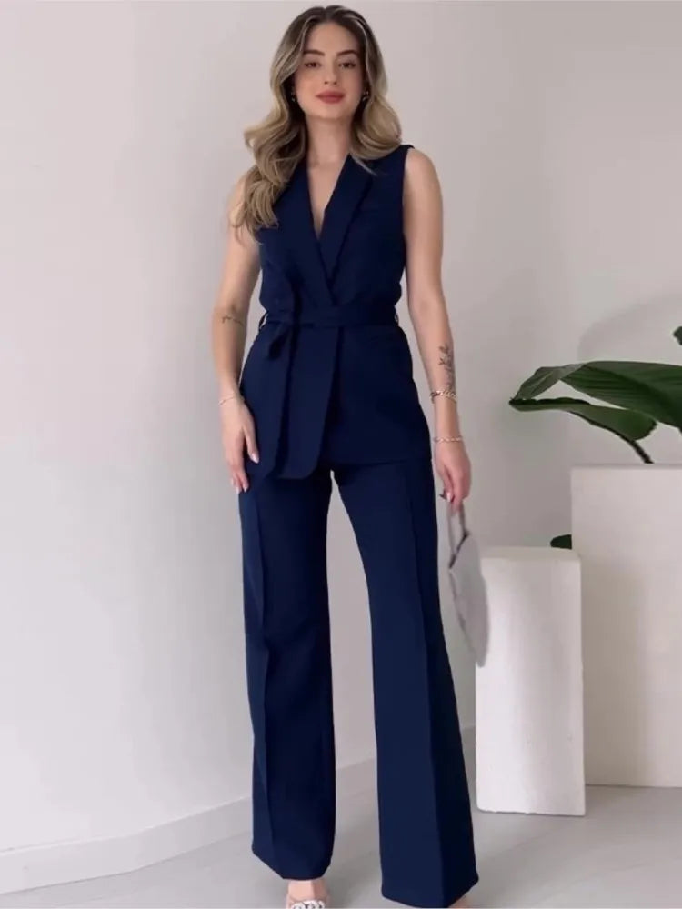 Sleeveless Blazer Trousers 2-piece Set
