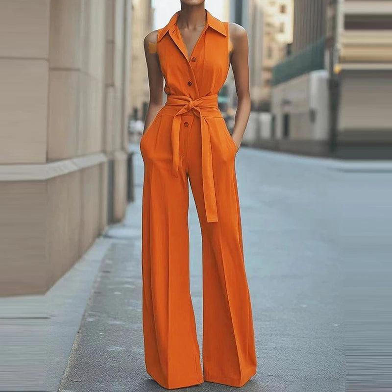 Lapel Button-up Romper