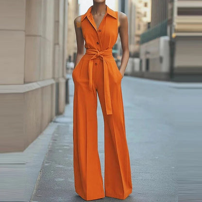 Lapel Button-up Romper