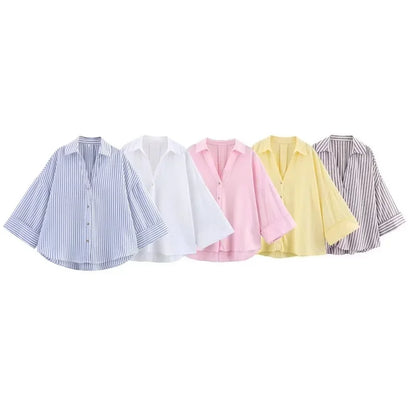 Women's Loose Casual Wide Sleeve Button up Blouse