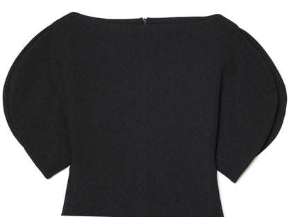 Elegant Asymmetrical Hem Solid Puff Sleeve Blouse