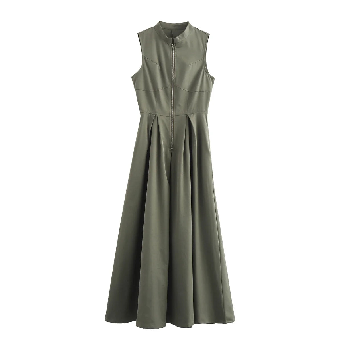 Long Sleeveless Zip-up Maxi Dress