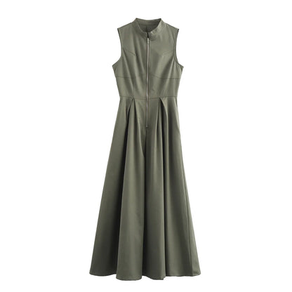 Long Sleeveless Zip-up Maxi Dress