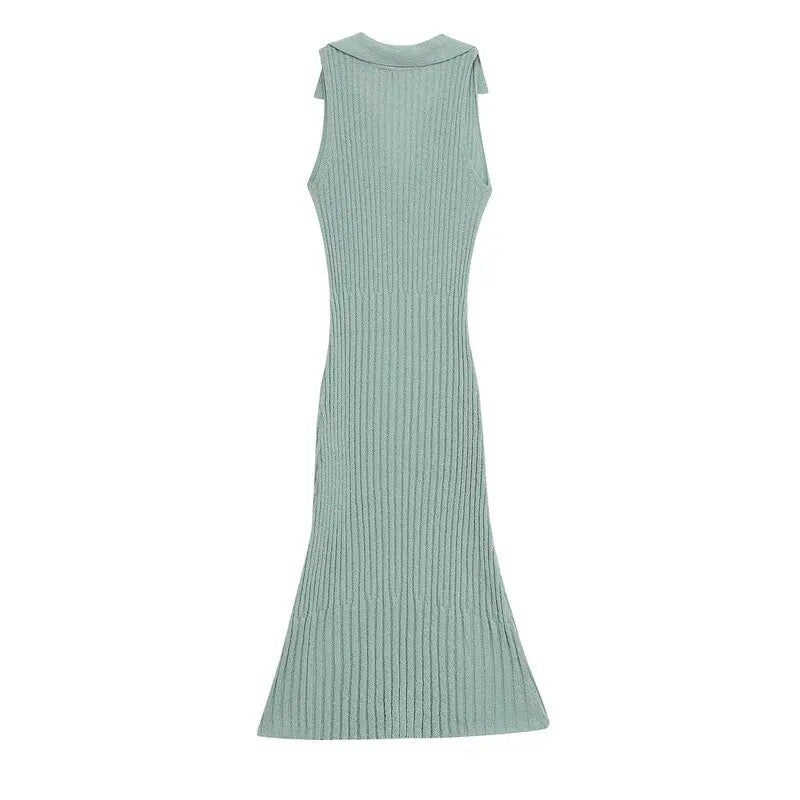 Women's Trimmed Knitted Long collared dress