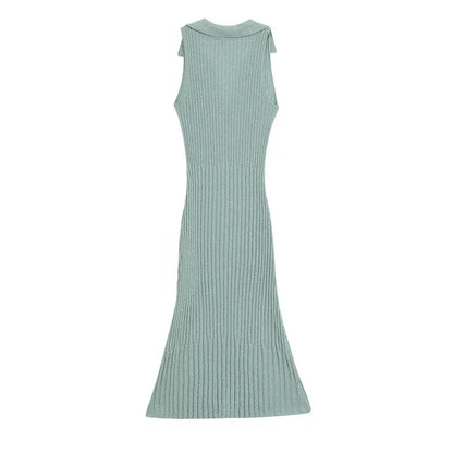 Women's Trimmed Knitted Long collared dress