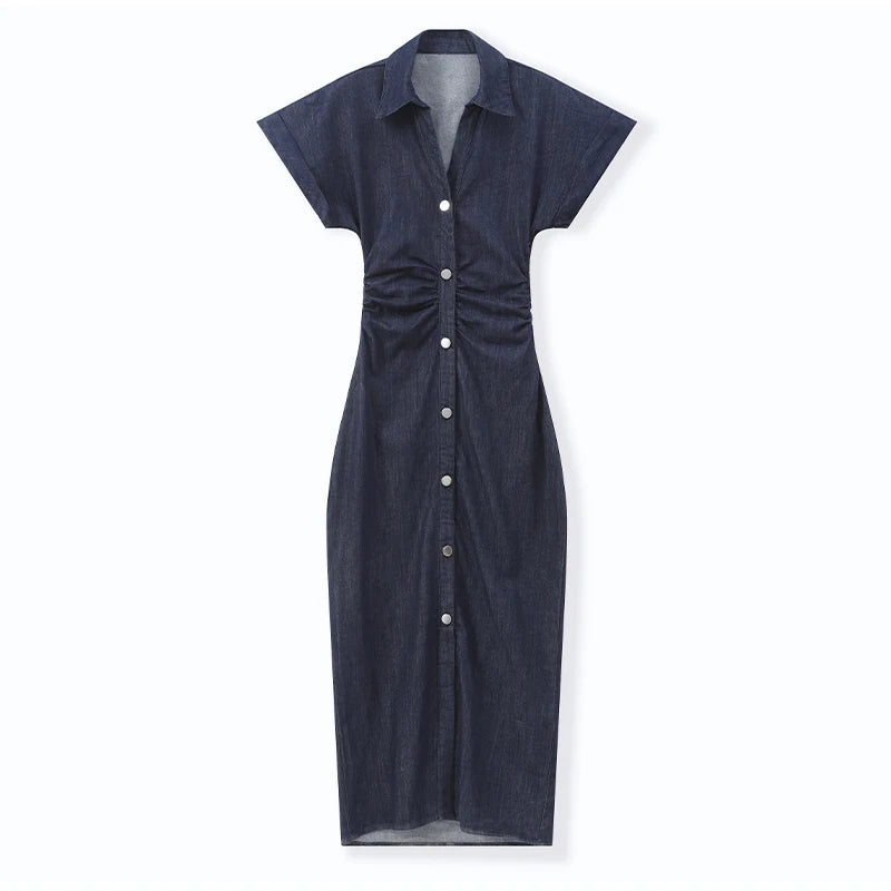 White Sleeveless Collared Denim Maxi Dress