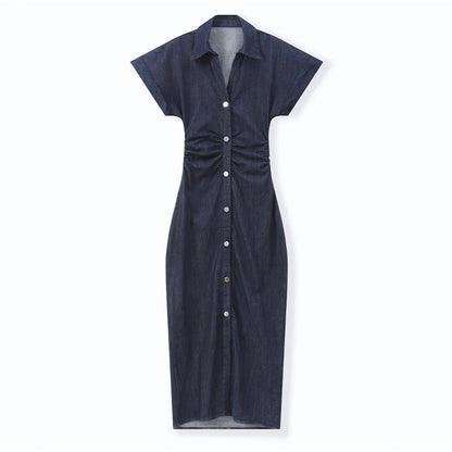 White Sleeveless Collared Denim Maxi Dress