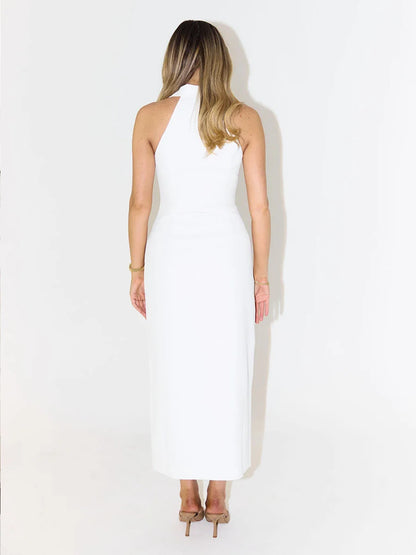 Solid Slim Fit Sleeveless Collared Single Breasted Dress