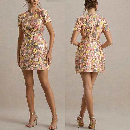 Elegant Floral Sequin Dress