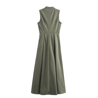 Long Sleeveless Zip-up Maxi Dress