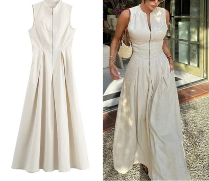 Long Sleeveless Zip-up Maxi Dress