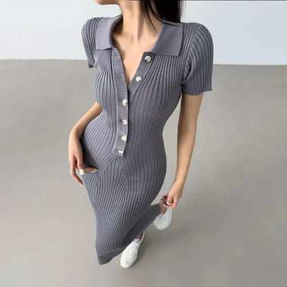 Long Knitted Button-up Mermaid Dress