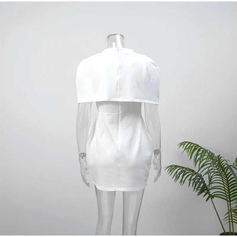 Elegant Solid Shawl Waist Cinching Dress