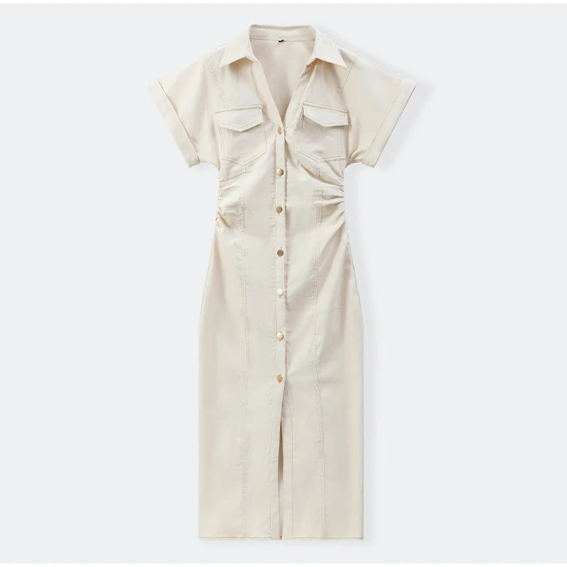 White Sleeveless Collared Denim Maxi Dress