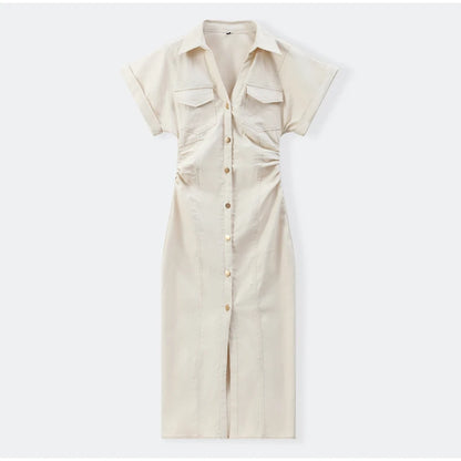 White Sleeveless Collared Denim Maxi Dress