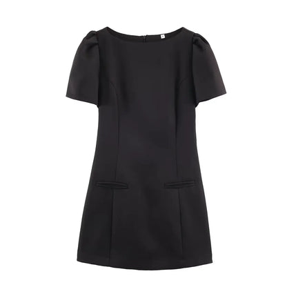 Elegant Solid Color Puff Sleeve Dress