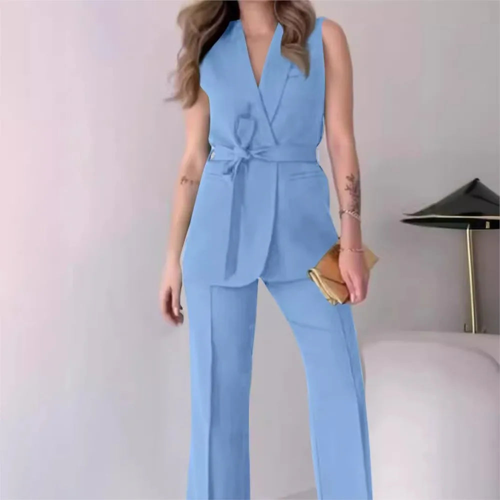 Sleeveless Blazer Trousers 2-piece Set